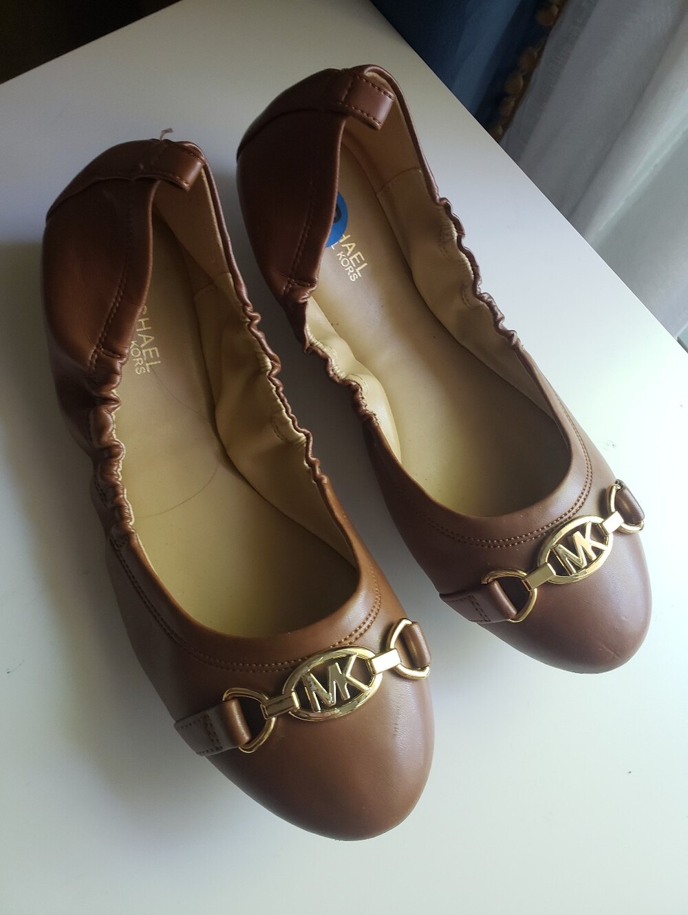 Michael Kors Tan Leather MK Logo Ballet Flats